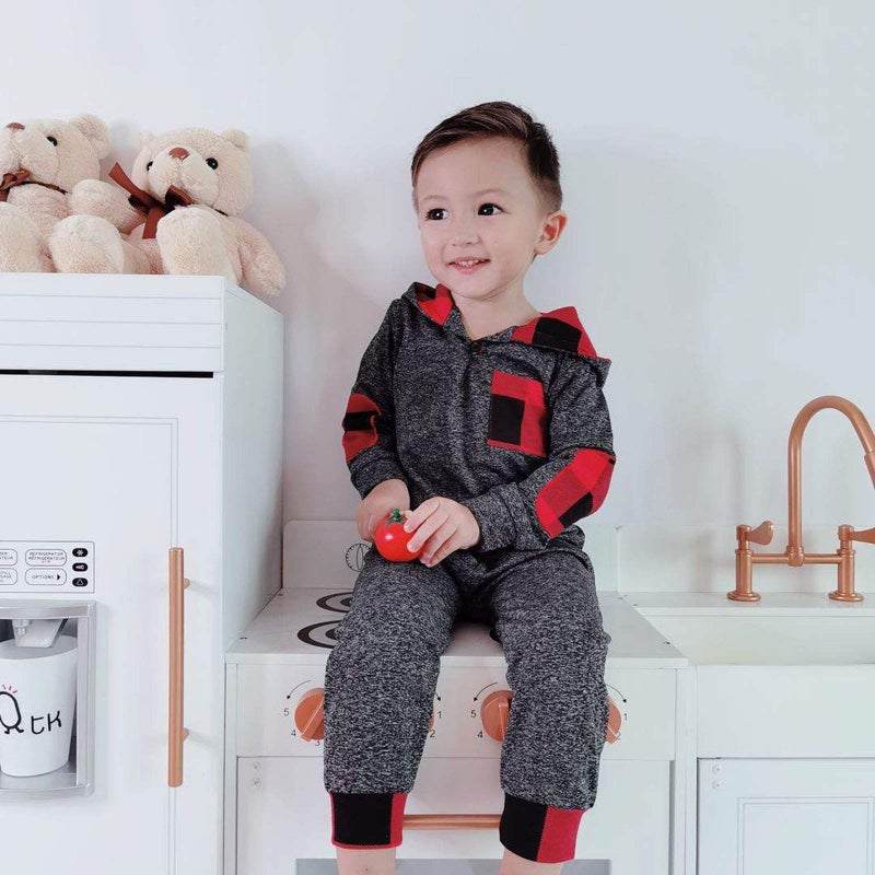 Saeaby Baby Boy Outfit 18 Months Boy Clothes Winter Plaid Hoodie Baby Christmas Outfit Toddler Clothes for Boys 18-24 Months Red - Image 2